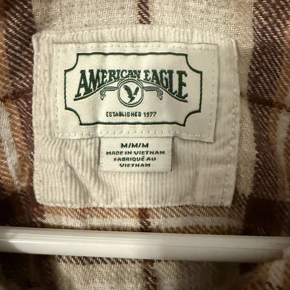 American Eagle Outfitters Women's Cropped Flannel - Brown and Cream - Picture 4 of 4
